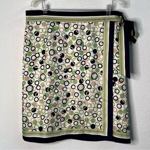 Vintage Talbots silk green blue geometric pattern wrap skirt